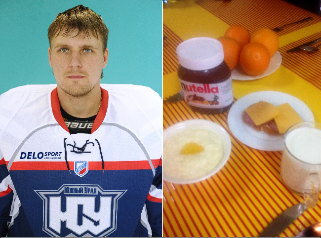 Сергей Летуновский, голкипер хоккейной команды Южный Урал, и его завтрак