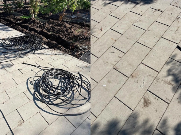 Вырвали кабель и порубили его на новой плитке: Благоустраиваемый Троицкий парк в Бузулуке подвергся нашествию вандалов