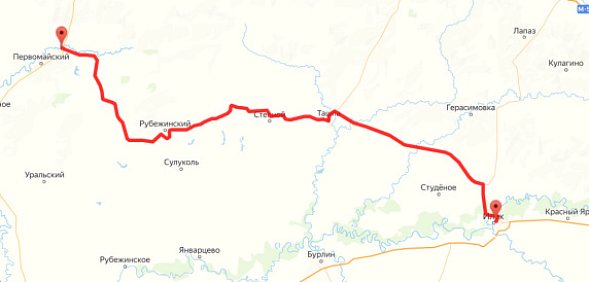 Дорога Ташла — Первомайский непригодна для проезда, фото: Яндекс. Карты